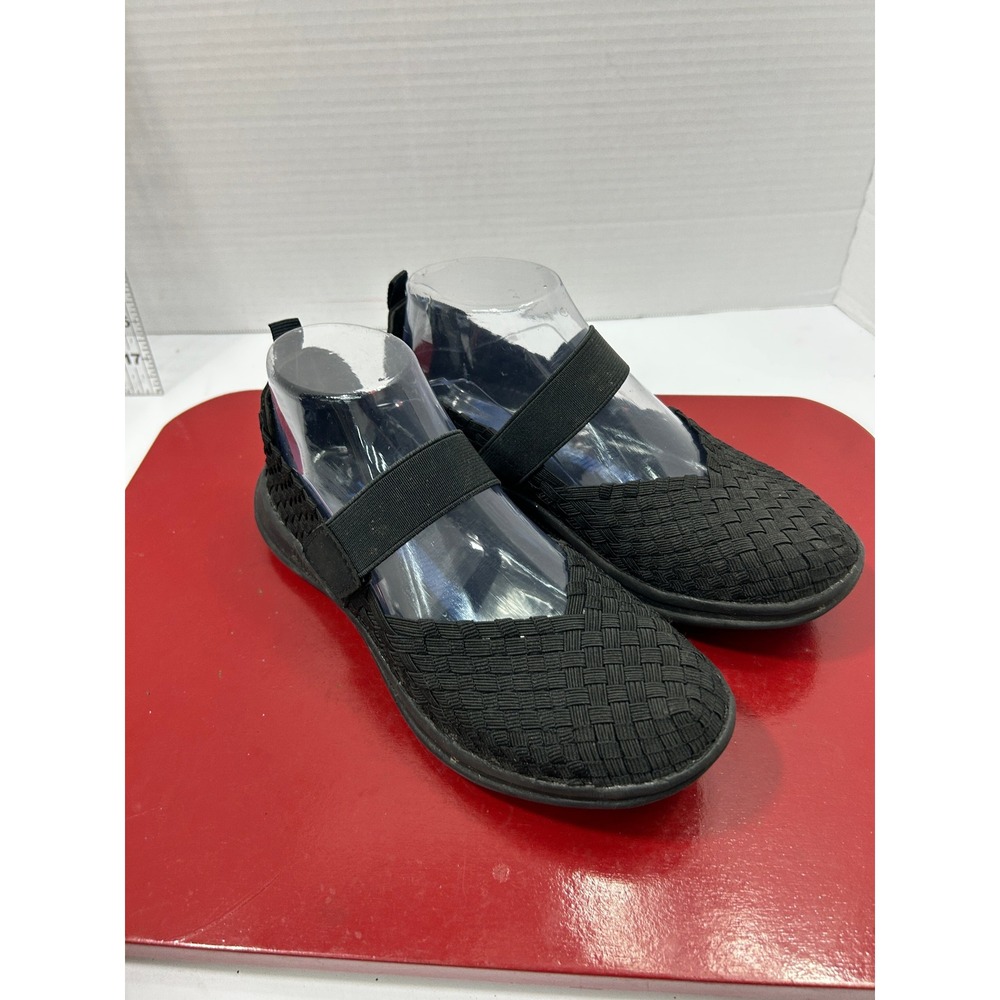 Tek Gear Mary Jane Flats 6.5 Black Woven Basketweave Elastic Strap Comfort
